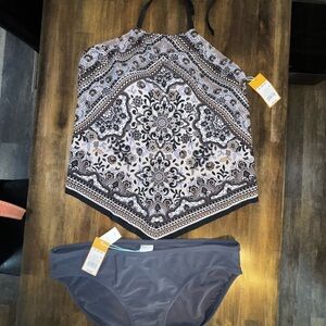 NWT KONA SOL Target Multicolored Black and Grey Tankini set Size: XL (16-18)